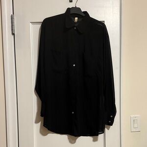 American Apparel Chiffon Sheet Black Women’s Button Up Shirt - One Size